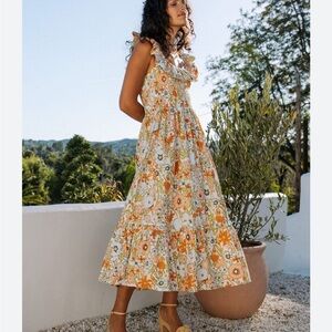 Cleobella Zoe Midi Dress Floral Ruffle Smocked Size XS